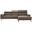 ECKSOFA Hellbraun Echtleder Kopfteilverstellung  - Hellbraun/Schwarz, Design, Leder/Metall (295/187cm) - Novel