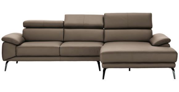 ECKSOFA Hellbraun Echtleder Kopfteilverstellung  - Hellbraun/Schwarz, Design, Leder/Metall (295/187cm) - Novel