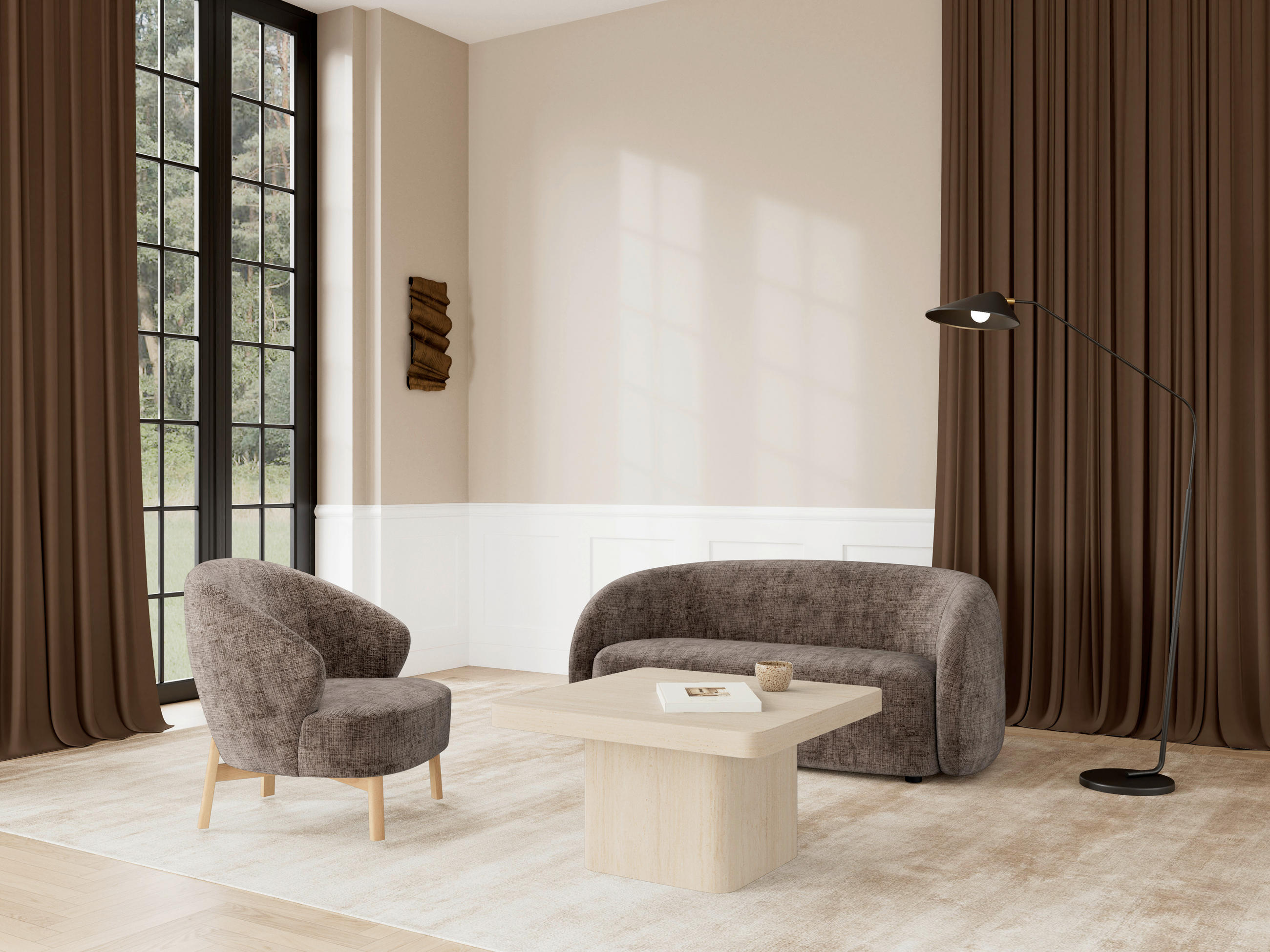 Thumbnail - Livetastic Sessel Darlene, Braun, Eiche, Holz, Textil, Kautschukholz, 75.5x78x78 cm, Wohnzimmer, Sessel, Sonstige Sessel