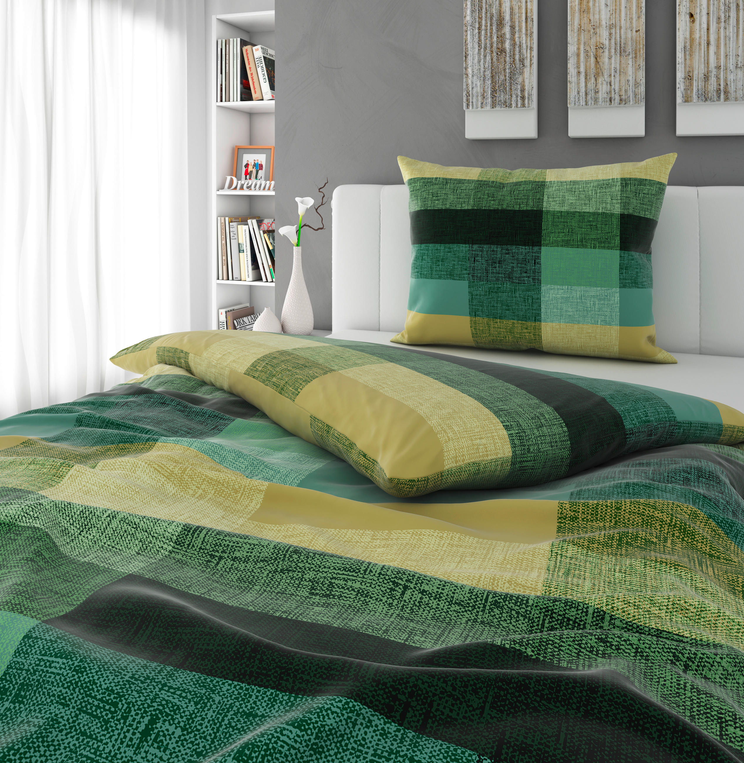OBOJSTRANNÁ POSTEĽNÁ BIELIZEŇ, satén, zelená, 140/200 cm - zelená, Konventionell, textil (140/200cm) - Novel