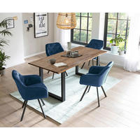 TISCHGRUPPE Blau, Walnussfarben  - Blau/Walnussfarben, MODERN, Holz/Textil (160/90/75cm) - Livetastic