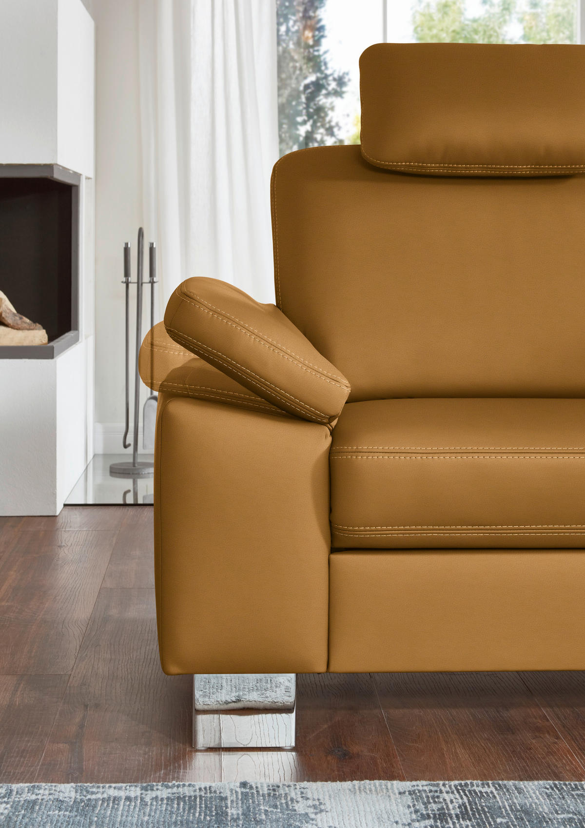 ECKSOFA  in Echtleder Senfgelb  248/235 cm  - Senfgelb/Alufarben, Design, Leder/Metall (248/235cm) - Beldomo Premium