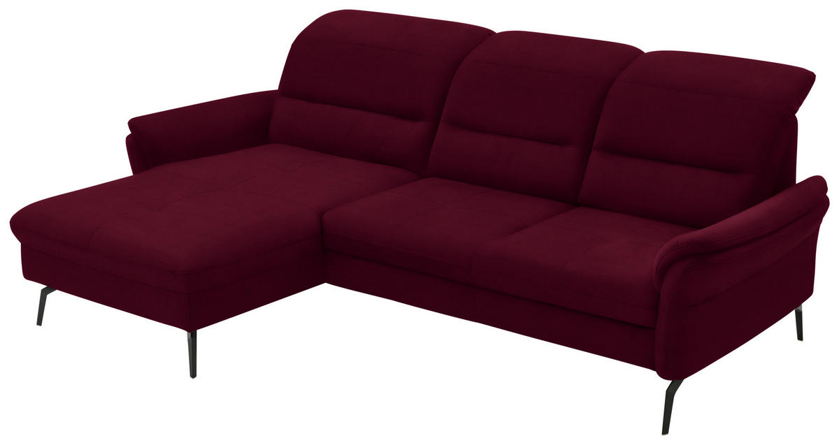 ECKSOFA in Flachgewebe Bordeaux  - Bordeaux/Schwarz, Konventionell, Textil/Metall (181/260cm) - Beldomo Speed