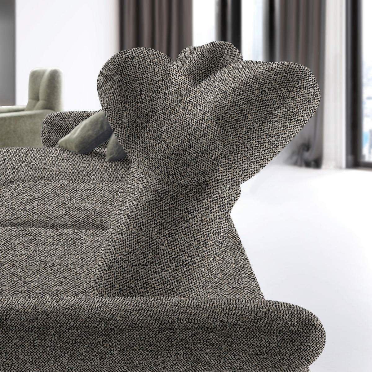 ECKSOFA in Flachgewebe, Chenille Hellbraun  - Hellbraun/Schwarz, Design, Textil/Metall (165/318cm) - Xora