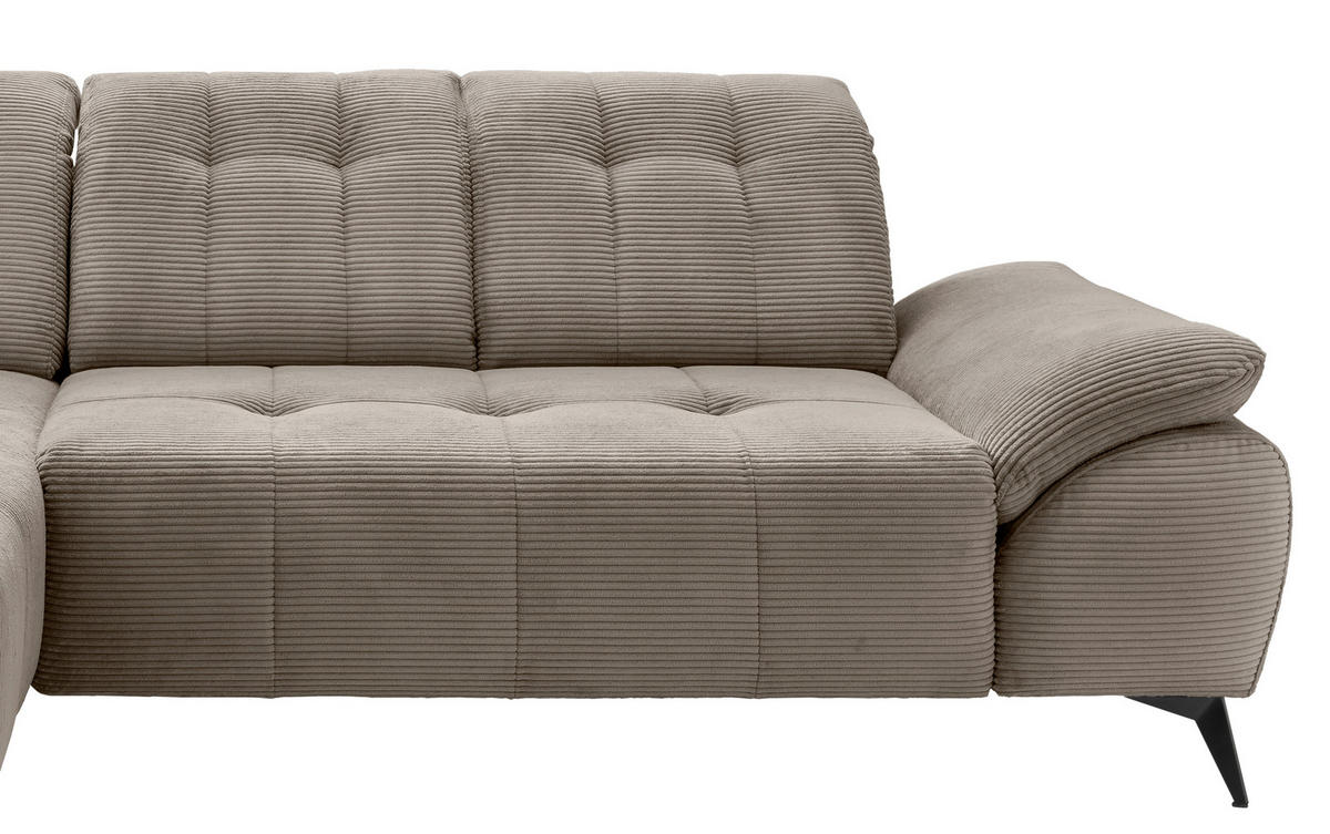 ECKSOFA Cord Graubraun  - Graubraun/Schwarz, Modern, Textil/Metall (180/280cm) - Livetastic