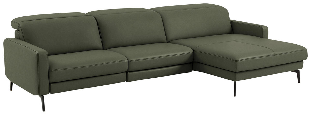 ECKSOFA  Echtleder Graugrün  - Schwarz/Graugrün, Design, Leder/Metall (323/179cm) - Dieter Knoll
