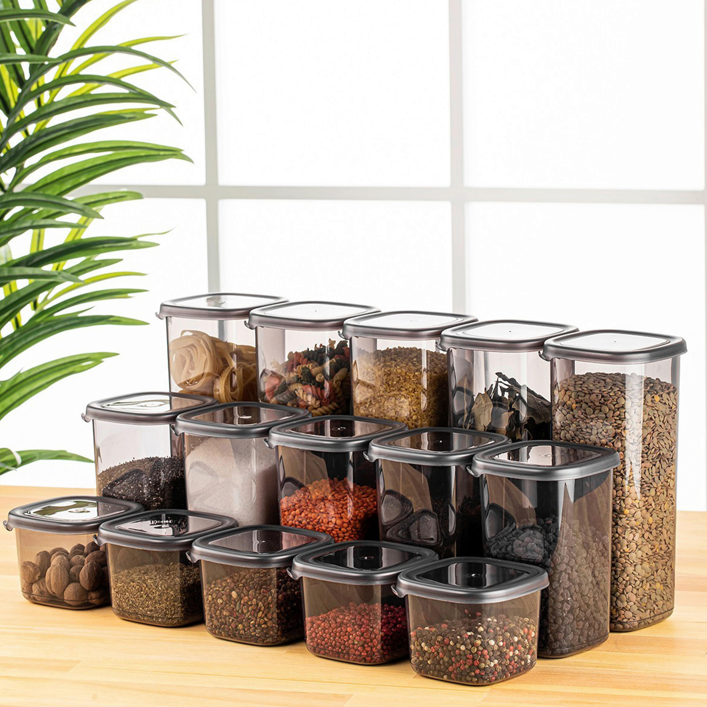 VORRATSDOSENSET 15-teilig  - Transparent/Anthrazit, Basics, Kunststoff (10/10/9,5cm) - P & B