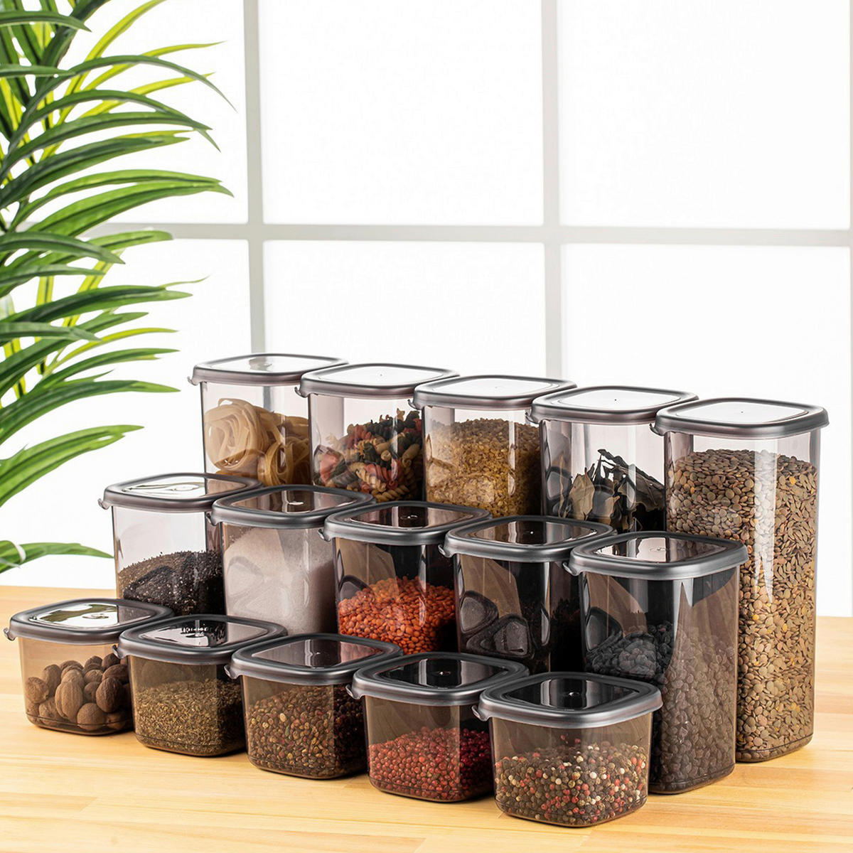 VORRATSDOSENSET 15-teilig  - Transparent/Anthrazit, Basics, Kunststoff (10/10/9,5cm) - P & B