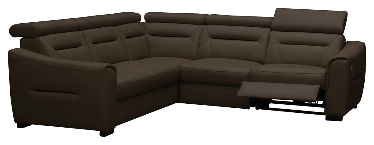 ECKSOFA Dunkelbraun Echtleder Lederlook Schlaffunktion, Rücken echt, Relaxfunktion, Kopfteilverstellung  - Wengefarben/Dunkelbraun, Design, Leder/Holz (260/260cm) - Celina Home