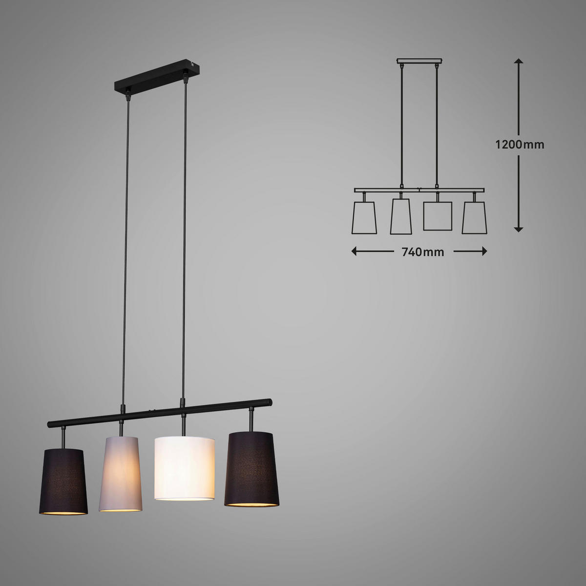 VISEČA NIHALNA SVETILKA  Luri   74/120/15 cm         E27 - siva/črna, Basics, kovina/tekstil (74/120/15cm)
