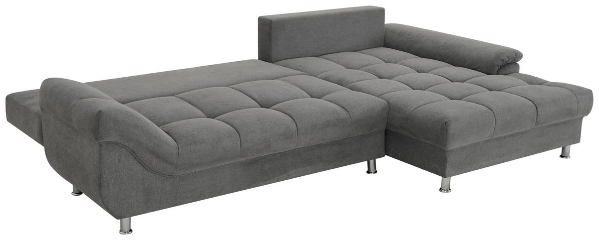 ECKSOFA Dunkelgrau Flachgewebe, Mikrofaser  - Chromfarben/Dunkelgrau, Design, Kunststoff/Textil (312/198cm) - Livetastic