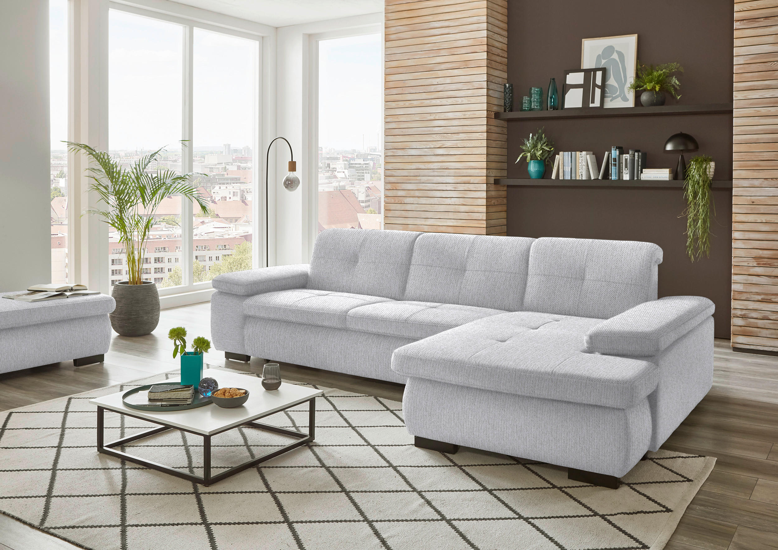 ECKSOFA in Flachgewebe Silberfarben  - Silberfarben/Schwarz, Design, Textil/Metall (297/174cm) - Beldomo Style