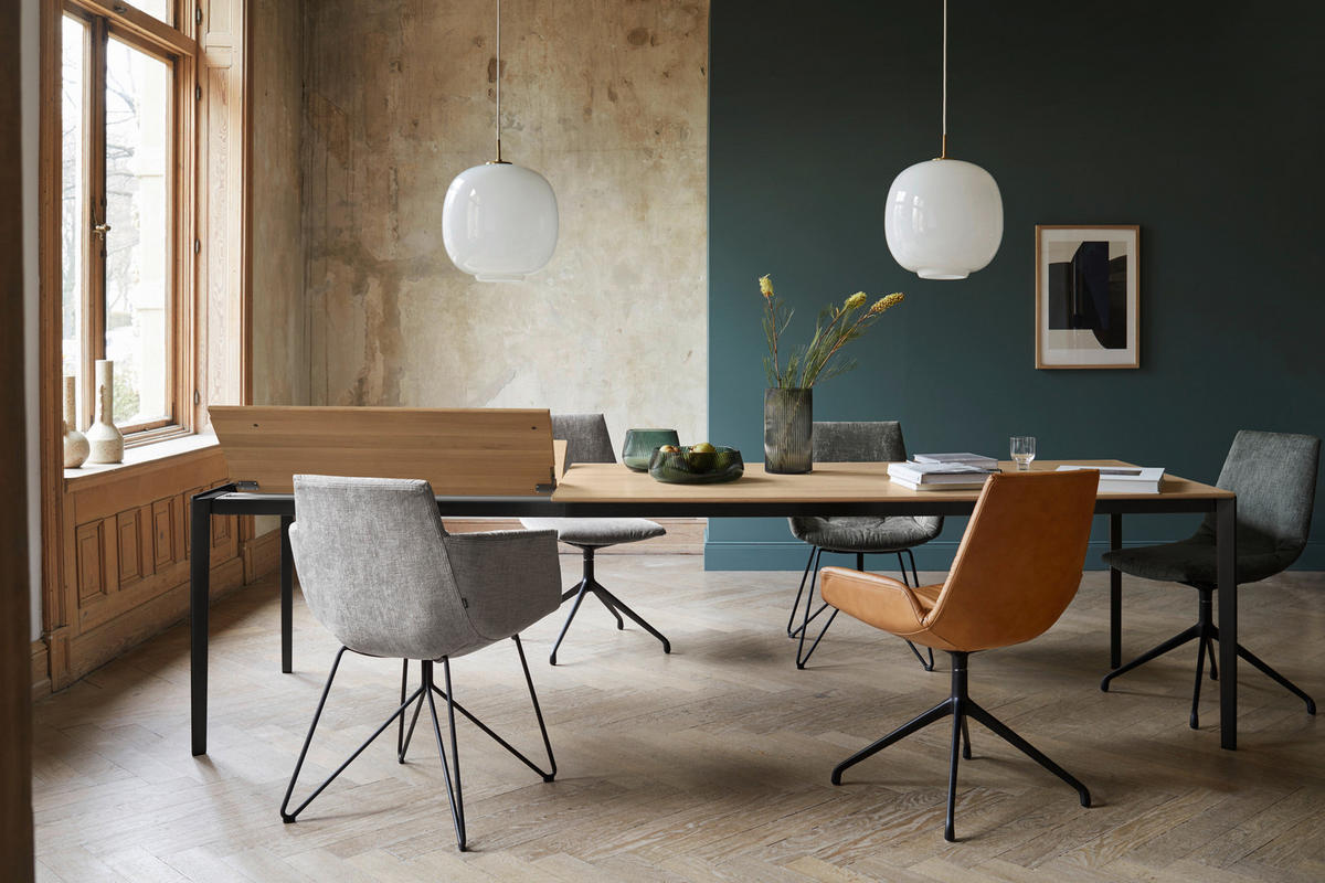 ESSTISCH in Holz, Metall 160-260/100/75 cm  - Eiche Bianco/Schwarz, Design, Holz/Metall (160-260/100/75cm) - TEAM 7