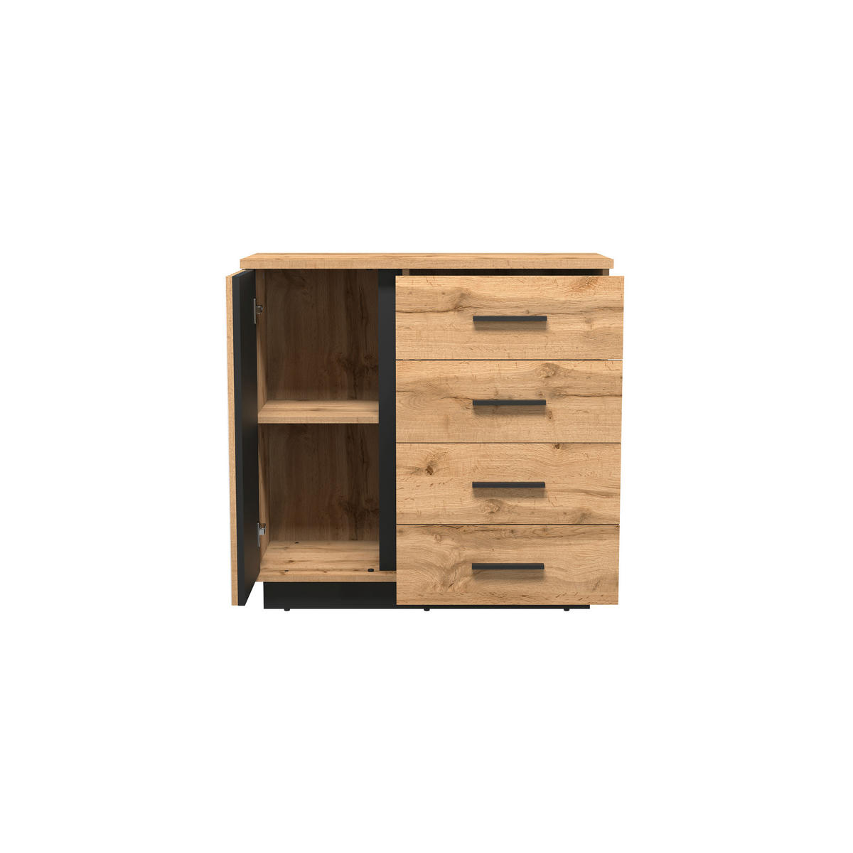 KOMMODE  in 90/88,2/40 cm  - Eiche Wotan/Schwarz, MODERN, Holzwerkstoff/Kunststoff (90/88,2/40cm) - home24