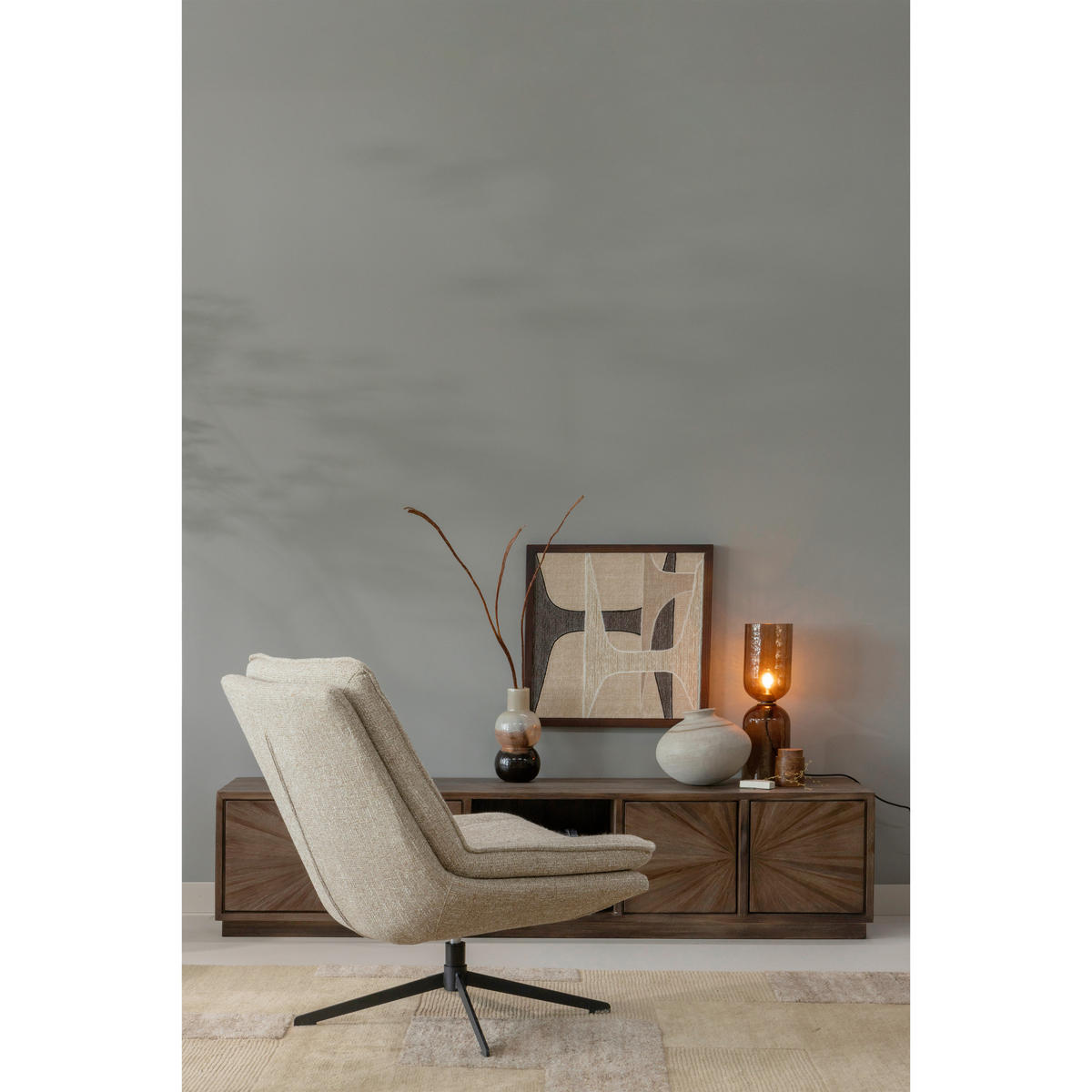 SESSEL in Webstoff Naturfarben  - Schwarz/Naturfarben, Design, Textil/Metall (75/88/94cm) - Livetastic