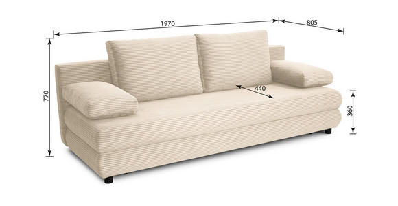 SCHLAFSOFA Taras  mit Stoffauswahl Cord Creme  - Creme/Schwarz, Design, Kunststoff/Textil (197/77/81cm) - Xora