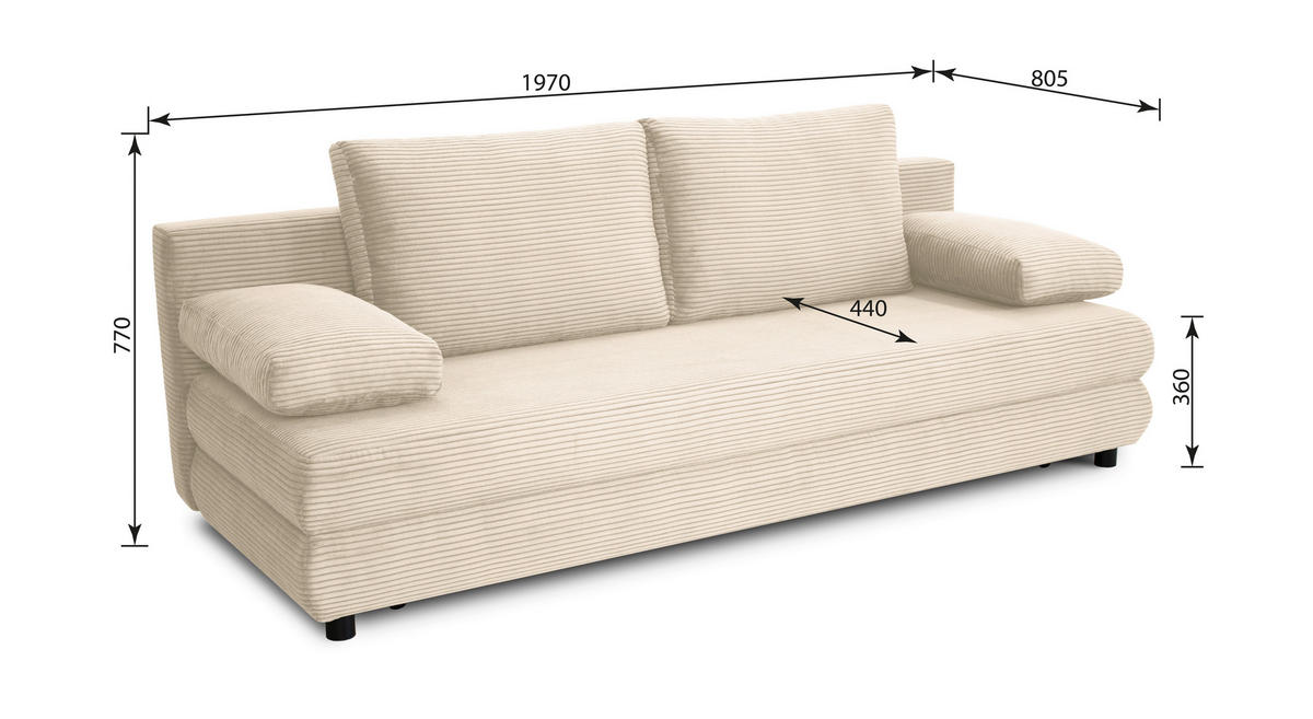 KANAPÉÁGY textil krémszínű  - krémszínű/fekete, Design, műanyag/textil (197/77/81cm) - home24
