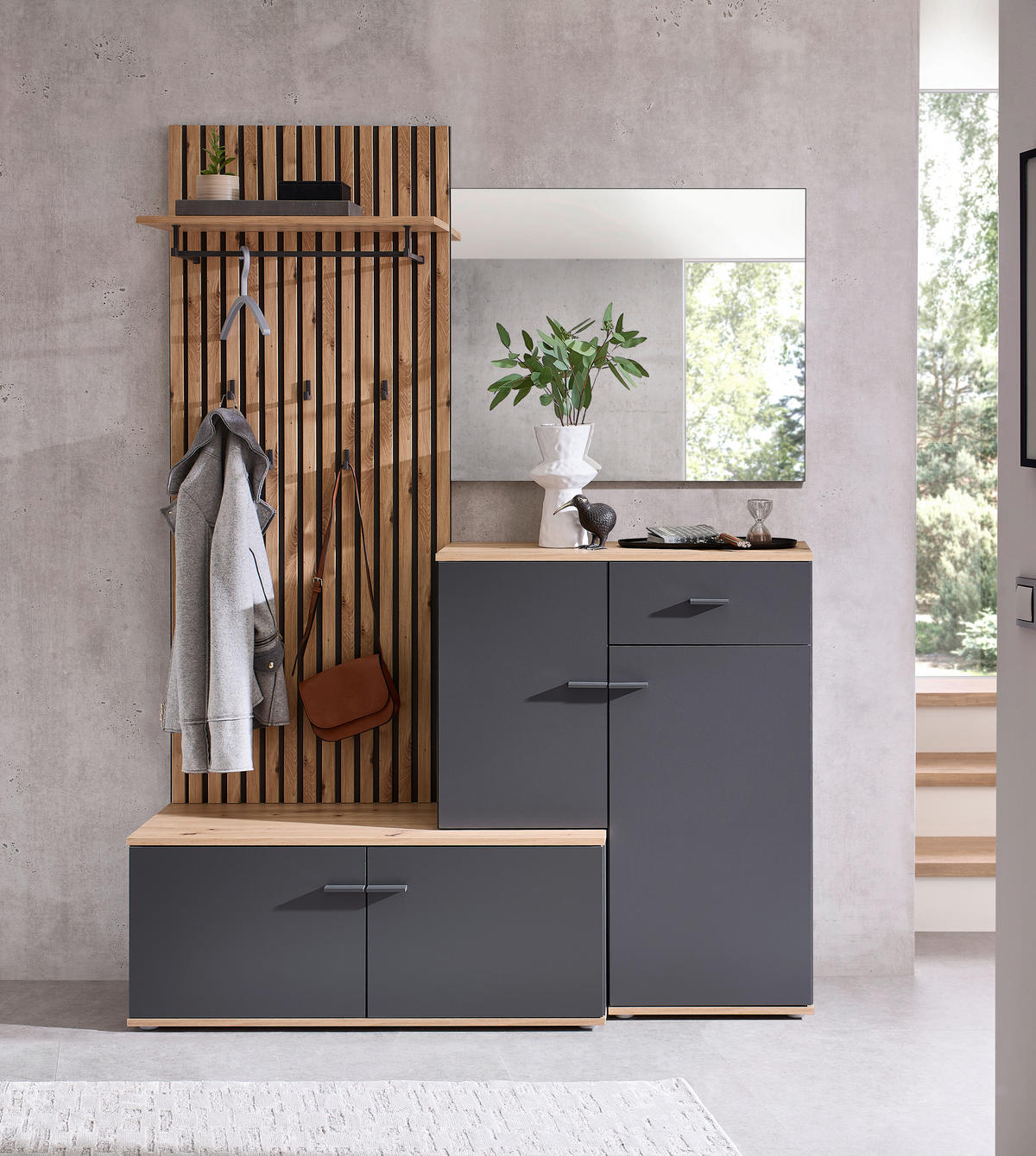 PREDSOBA antracit, hrast artisan - antracit/hrast artisan, Design, steklo/leseni material (148/199/38cm) - Xora