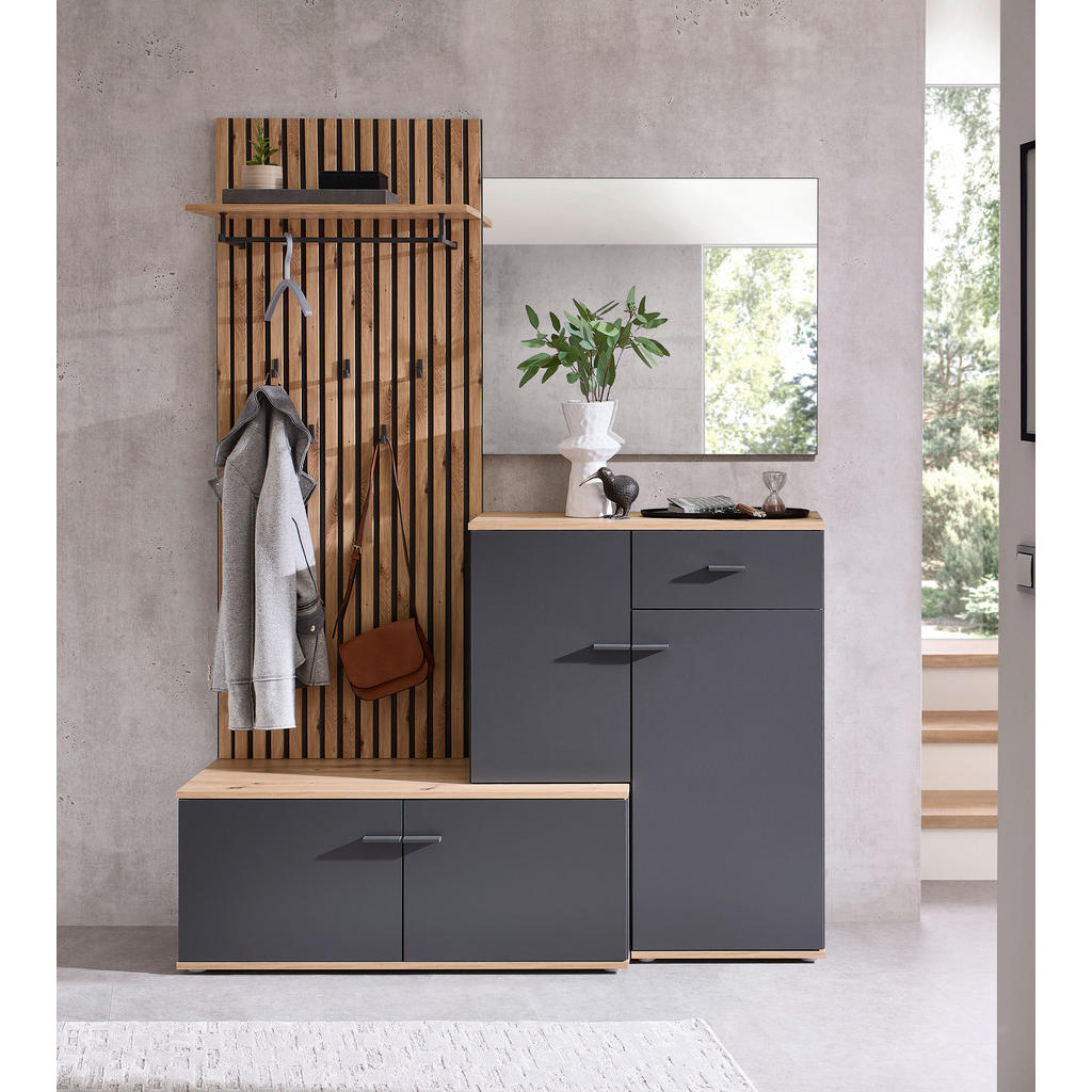 Thumbnail - Xora Garderobe Fynn, Anthrazit, Eiche Artisan, Glas, Holzwerkstoff, 148x199x38 cm, Garderobe, Garderoben-Sets & Serien