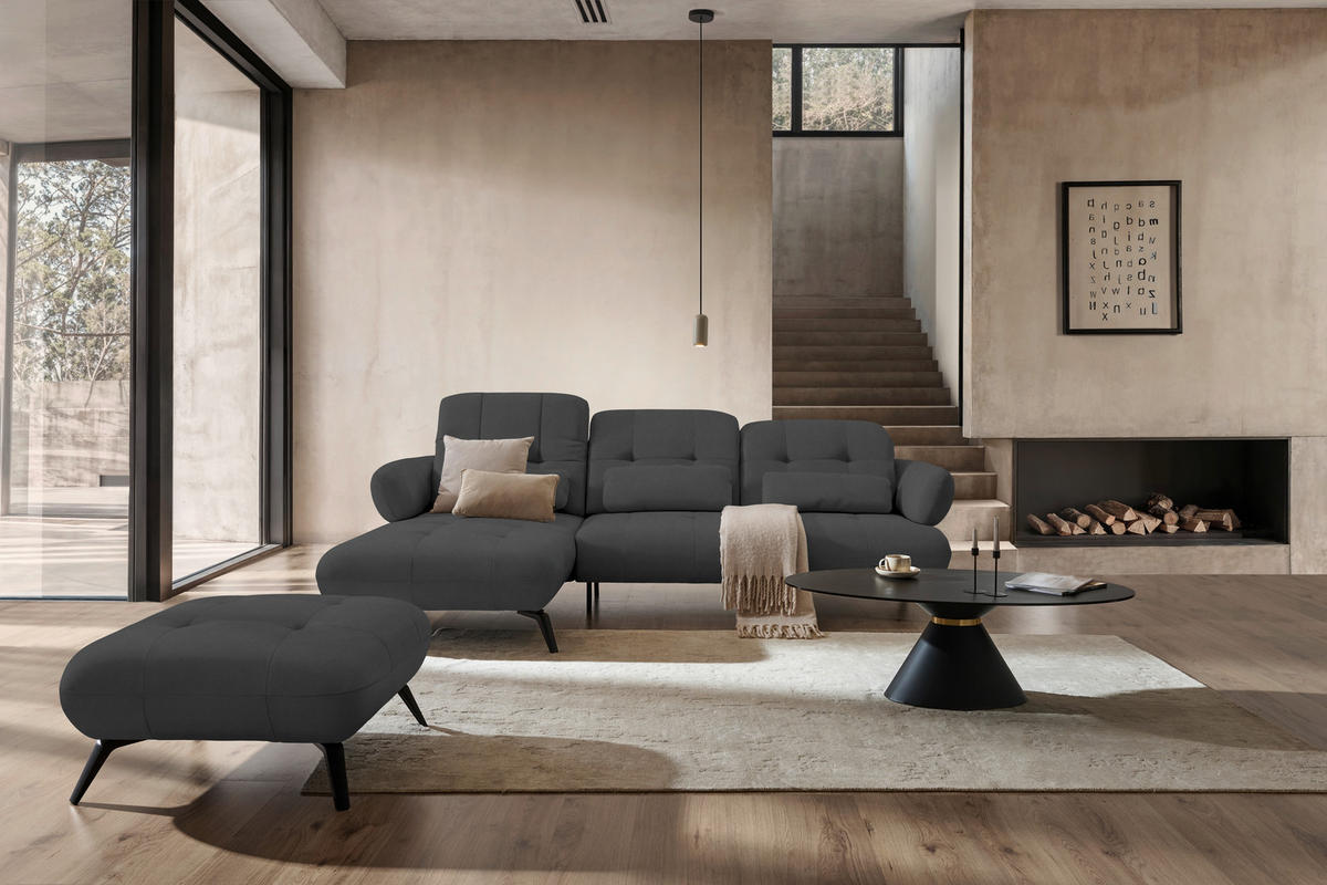 ECKSOFA Flachgewebe Anthrazit  - Anthrazit/Schwarz, Modern, Textil/Metall (180/282cm) - Novel