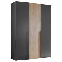 KLEIDERSCHRANK 150/210/53 cm,  in Graphitfarben, Eichefarben, 3-türig  - Eichefarben/Schwarz, KONVENTIONELL, Holzwerkstoff/Kunststoff (150/210/53cm) - Boxxx