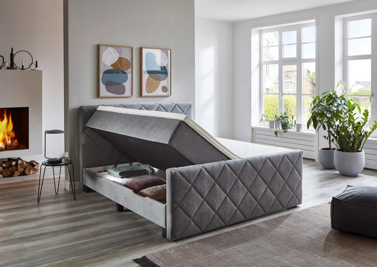 BOXSPRINGBETT 160/200 cm  in Grau  - Schwarz/Grau, KONVENTIONELL, Kunststoff/Textil (160/200cm) - home24