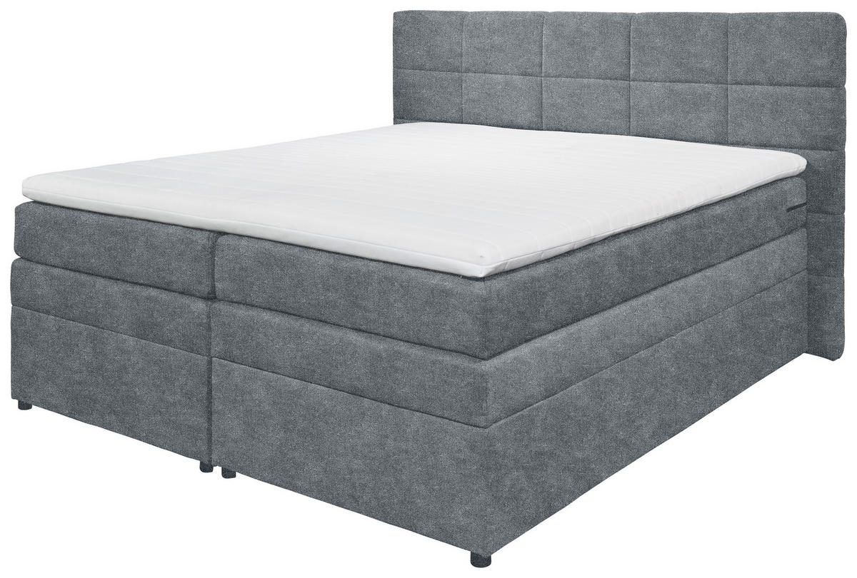 BOXSPRINGBETT 180/200 cm,  in Anthrazit, Matratze, Bettkasten, Topper, H2 = mittel  - Anthrazit, KONVENTIONELL, Kunststoff/Textil (180/200cm) - MID.YOU