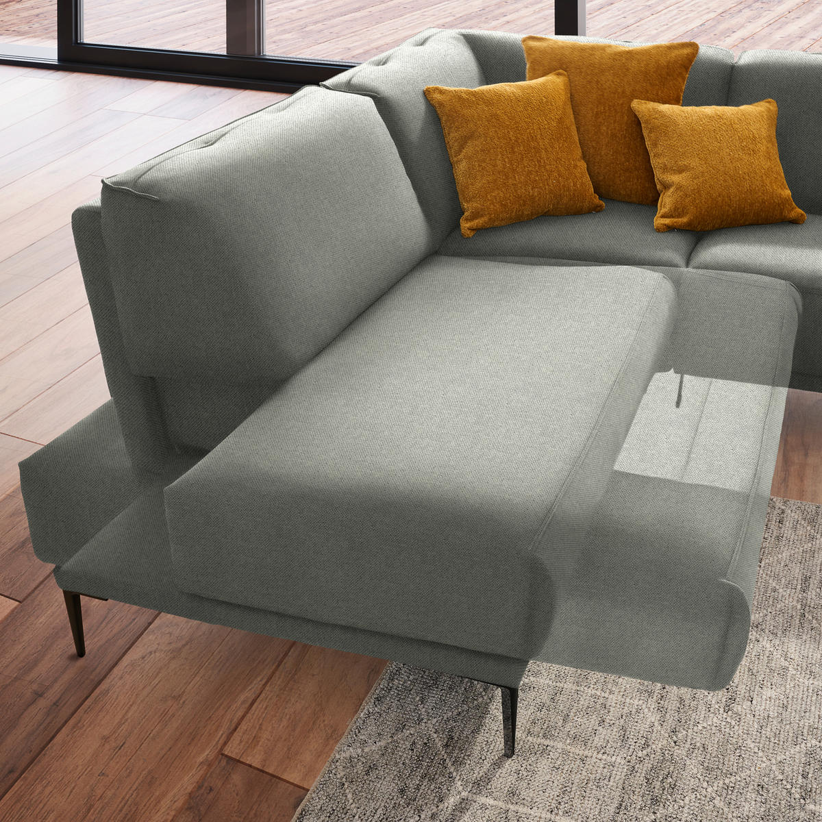 ECKSOFA in Flachgewebe Beige  - Beige/Schwarz, Design, Textil/Metall (210/260cm) - Johann Jakob