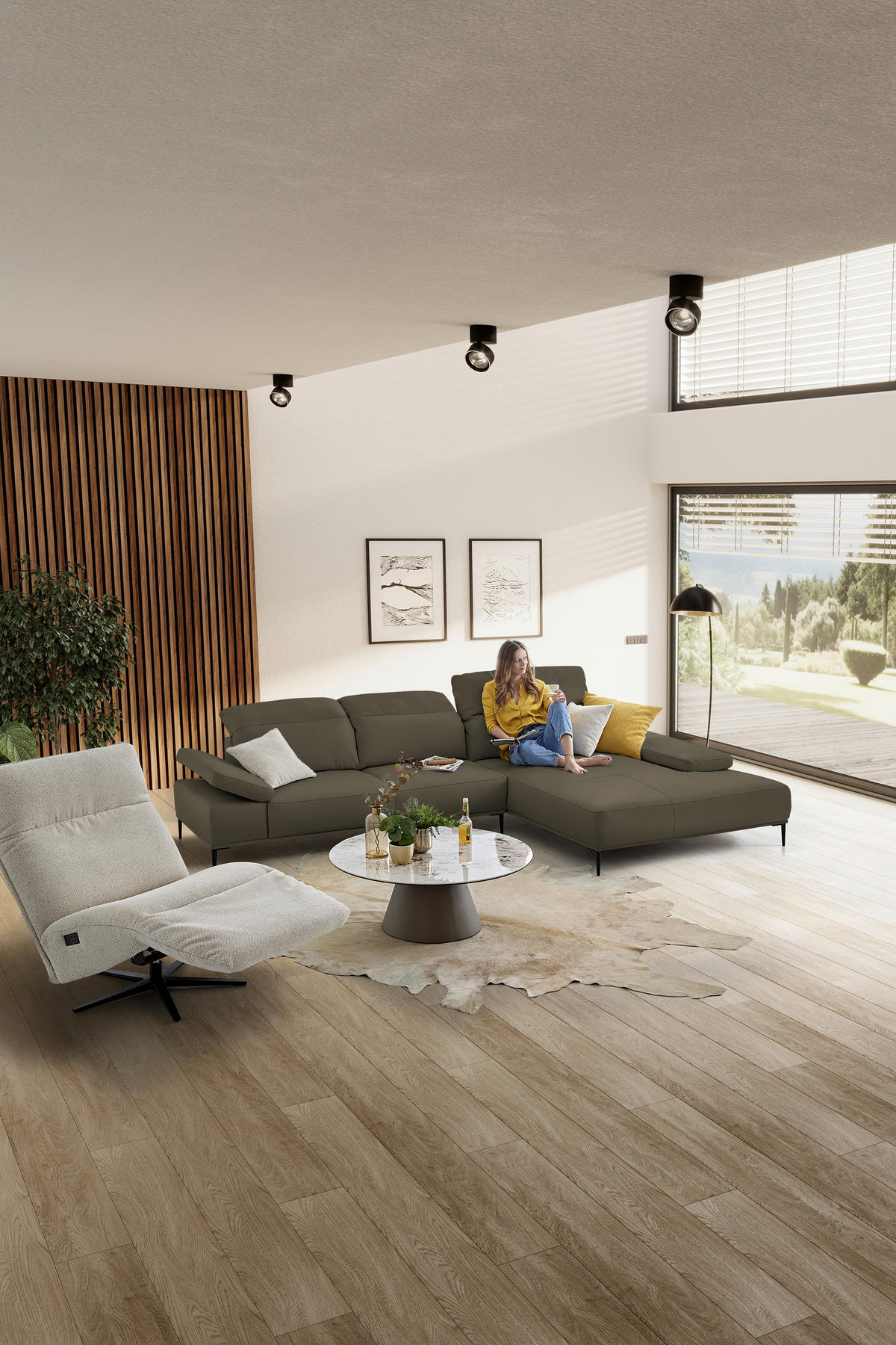 ECKSOFA  in Echtleder Braun  322/206 cm  - Schwarz/Braun, MODERN, Leder/Metall (322/206cm) - Chilliano