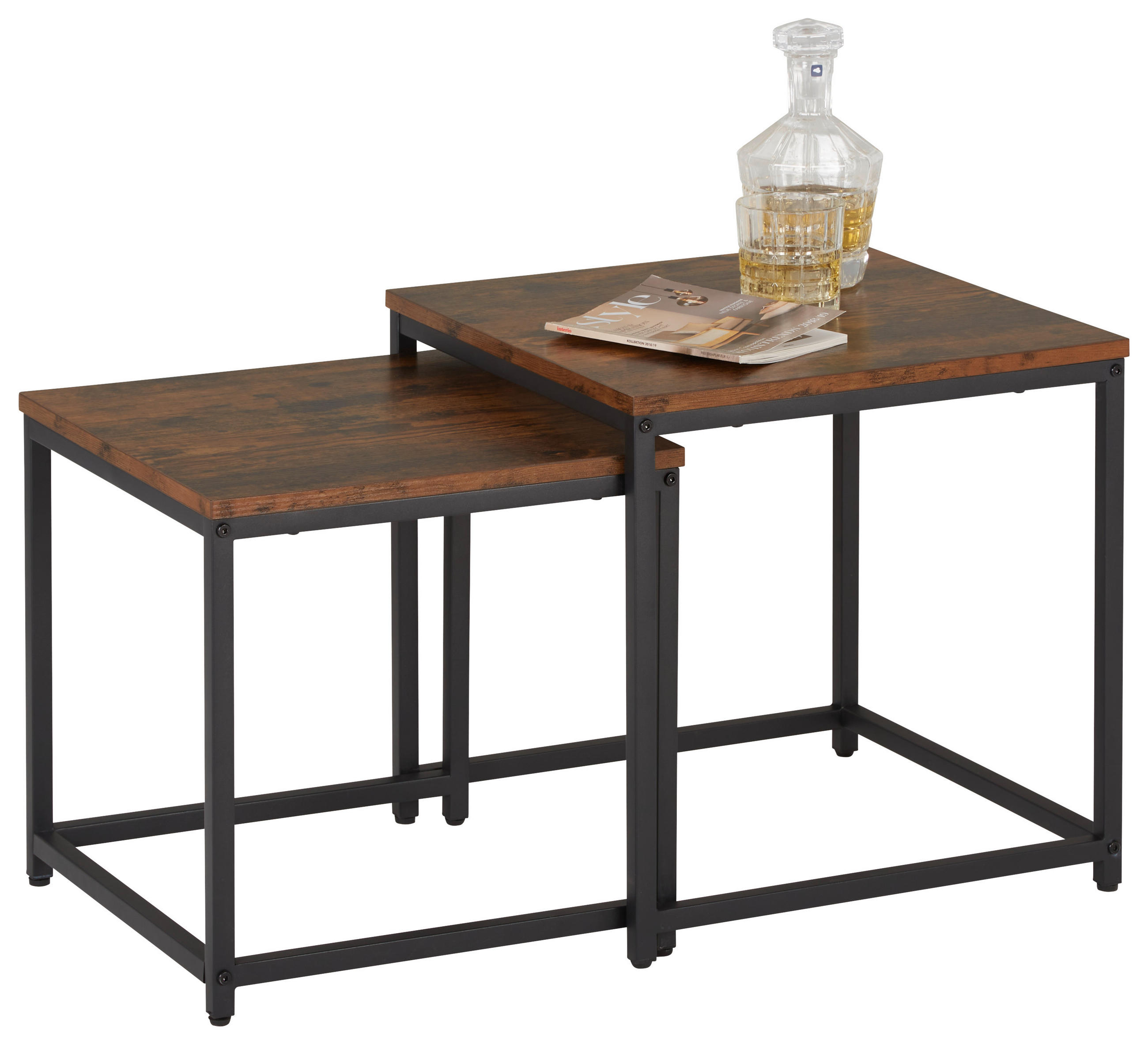 SATZTISCH quadratisch Braun, Schwarz - Schwarz/Braun, Trend, Metall (40-45/40-45/40-45cm) - Carryhome