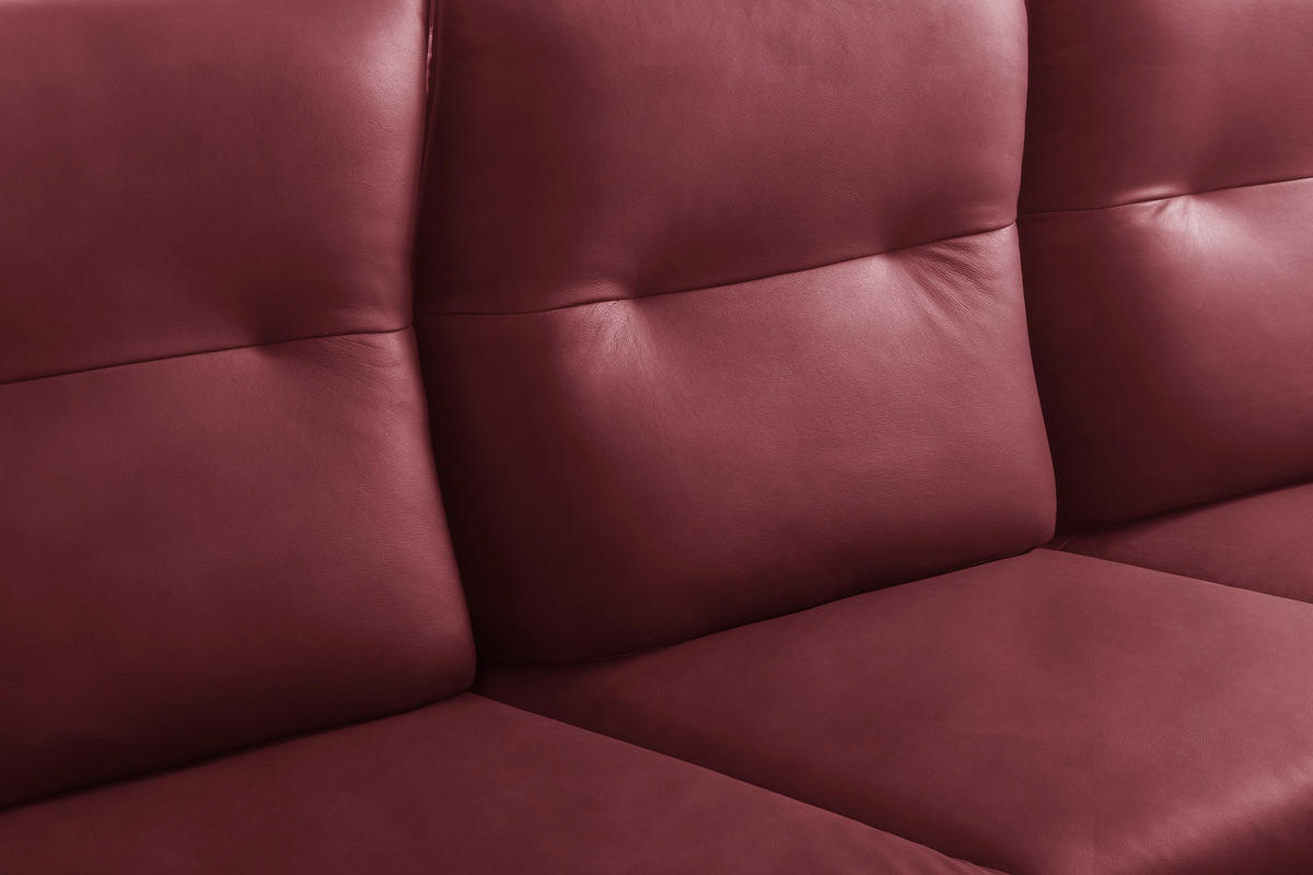ECKSOFA Kirschrot Echtleder Armteilverstellung, Kopfteilverstellung, Sitztiefenverstellung  - Schwarz/Kirschrot, Design, Leder/Metall (291/180cm) - Celina Home