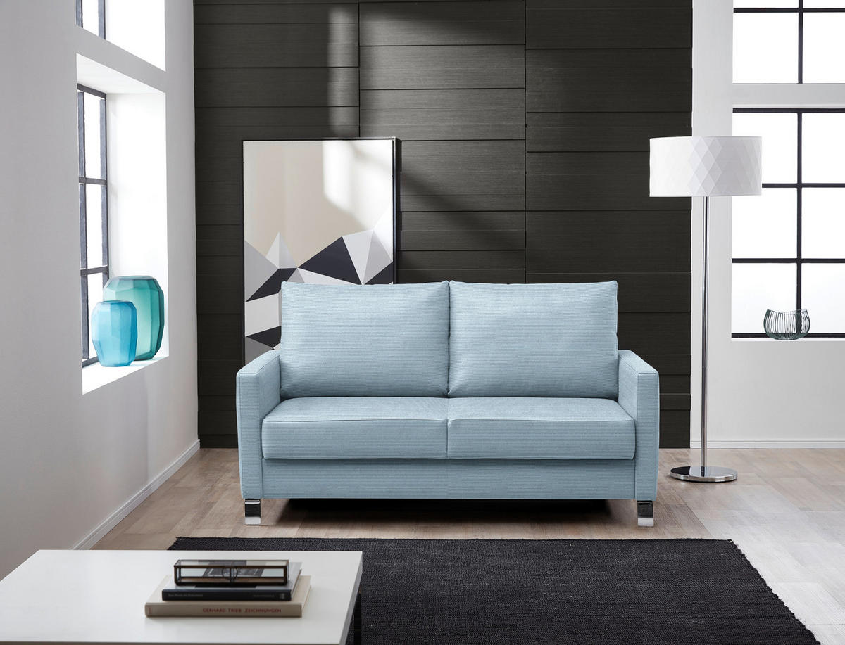 SCHLAFSOFA Feincord Hellblau  - Chromfarben/Hellblau, Design, Textil/Metall (140/90/95cm) - Bali