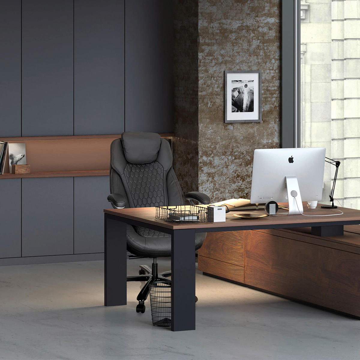 CHEFSESSEL Lederlook Grau, Silberfarben  - Silberfarben/Grau, MODERN, Kunststoff/Textil (73/138/85cm) - MID.YOU