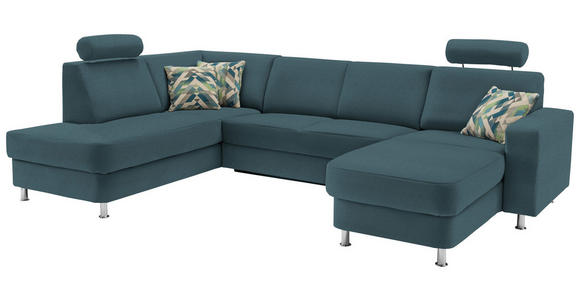 WOHNLANDSCHAFT  in Chenille Türkis, Petrol  - Türkis/Chromfarben, Design, Kunststoff/Textil (198/301/165cm) - Xora