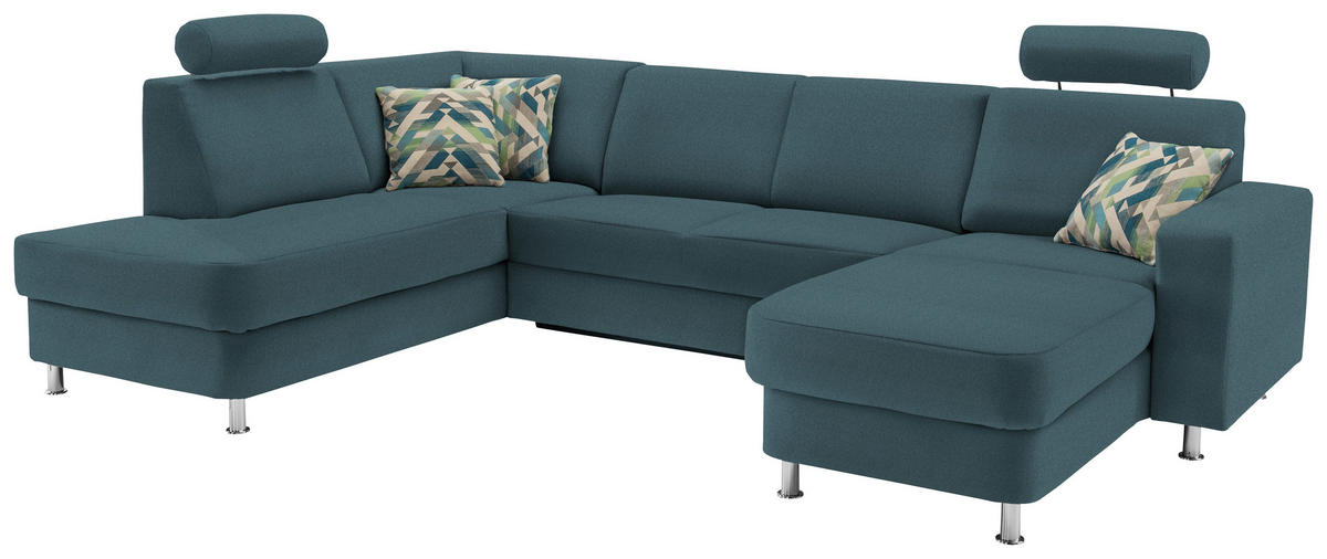 WOHNLANDSCHAFT in Chenille Türkis, Petrol  - Türkis/Chromfarben, Design, Kunststoff/Textil (198/301/165cm) - Xora