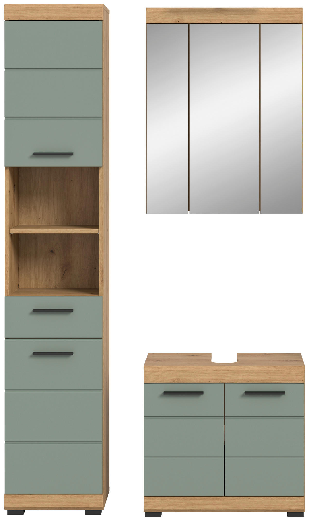 BADEZIMMER 3-teilig  in 97 cm  - Salbeigrün/Eichefarben, MODERN, Glas/Holzwerkstoff (97cm) - MID.YOU
