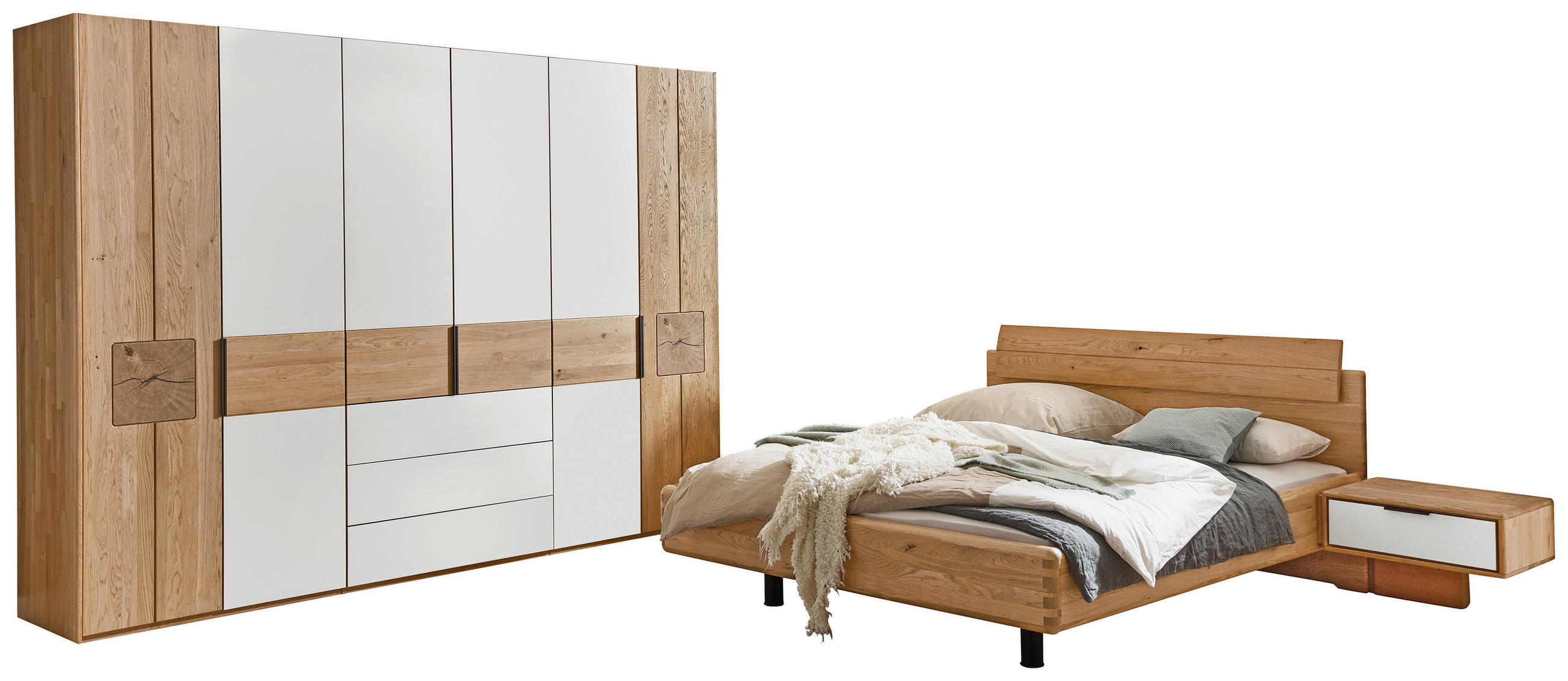 SCHLAFZIMMER Eichefarben, Magnolie - Eichefarben/Magnolie, Design, Glas/Holz (180/200cm) - Valnatura