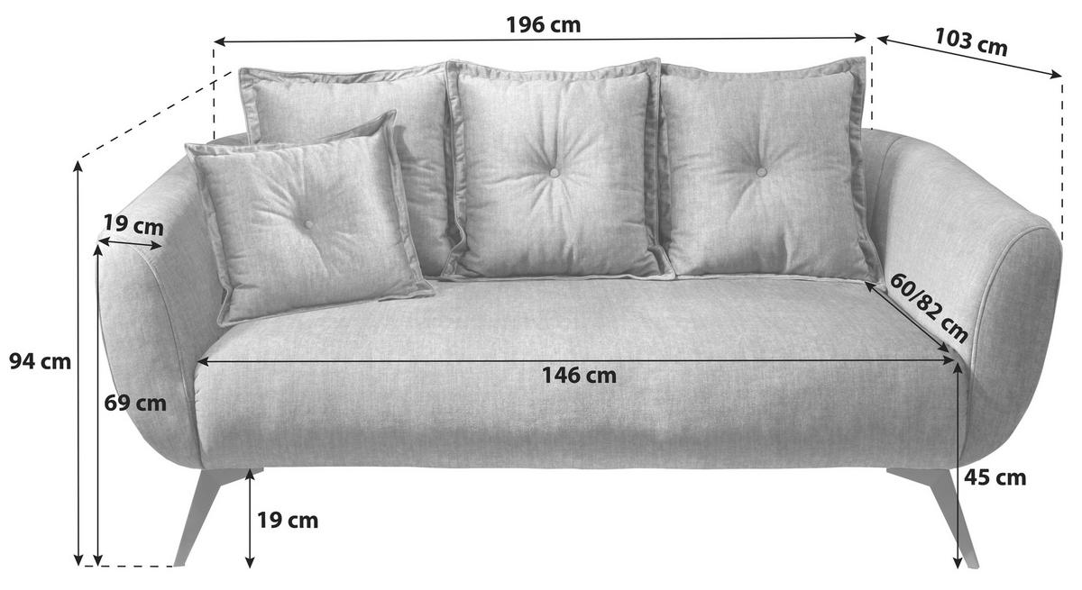 2,5-SITZER Velours Koralle  - Koralle/Schwarz, MODERN, Holz/Textil (196/94/103cm) - Livetastic