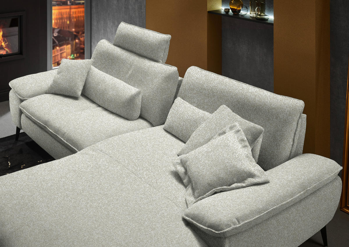 ECKSOFA in Webstoff Naturfarben  - Schwarz/Naturfarben, Design, Textil/Metall (295/197cm) - Valdera