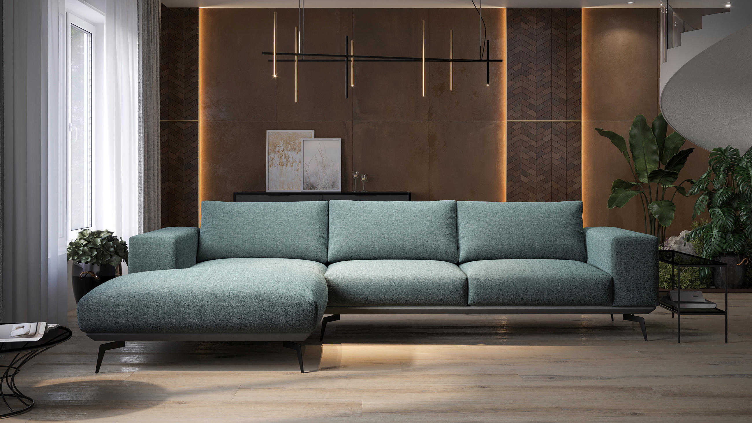 ECKSOFA in Chenille Anthrazit  - Anthrazit/Schwarz, Design, Textil/Metall (180/330cm) - MID.YOU