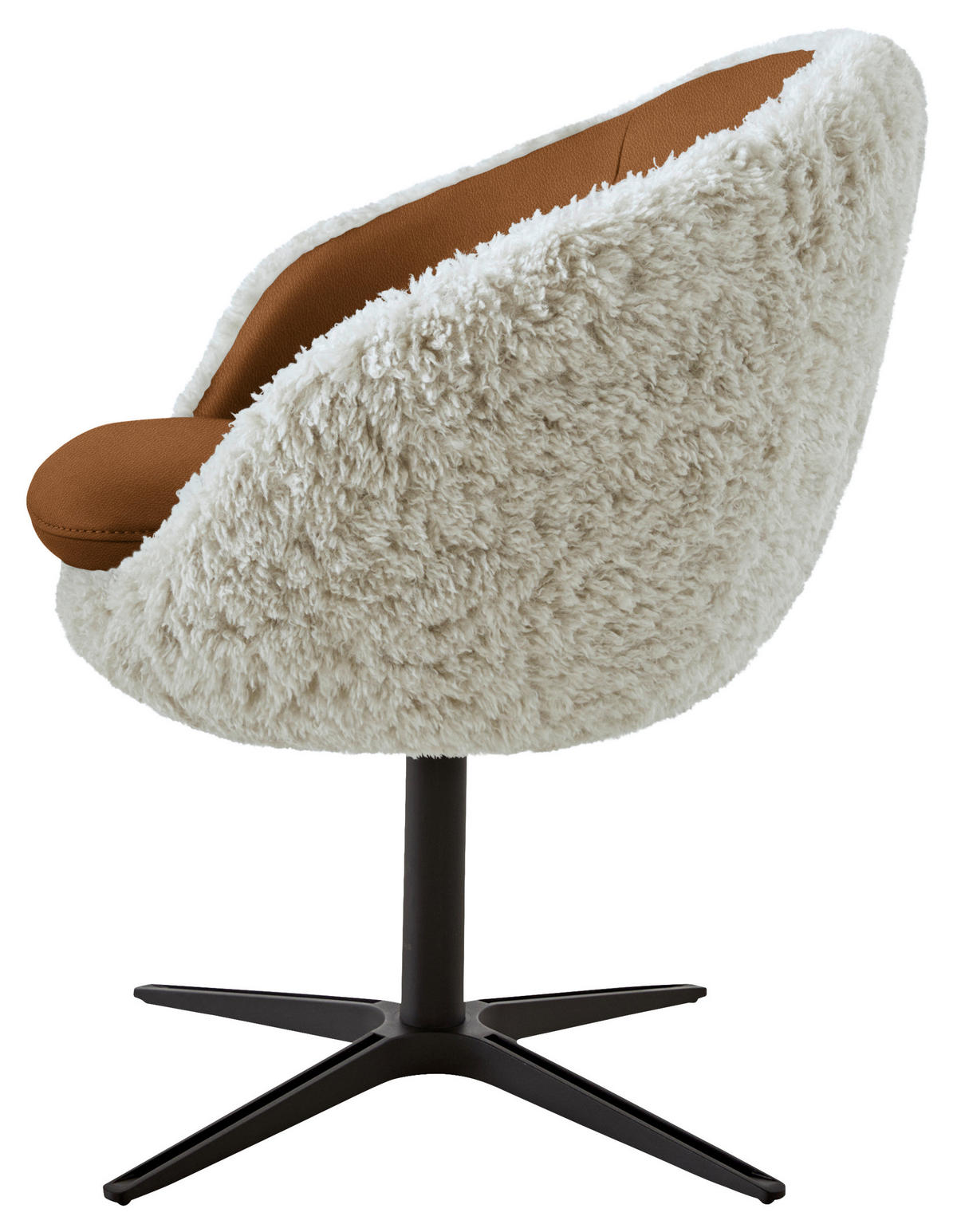 ARMLEHNSTUHL  Beinauswahl, Lederauswahl, Stoffauswahl, Sitzfläche 360° drehbar Hochflor Kombination Echtleder/Stoff  - Beige/Schwarz, Design, Leder/Textil (65/81/61cm) - Koinor