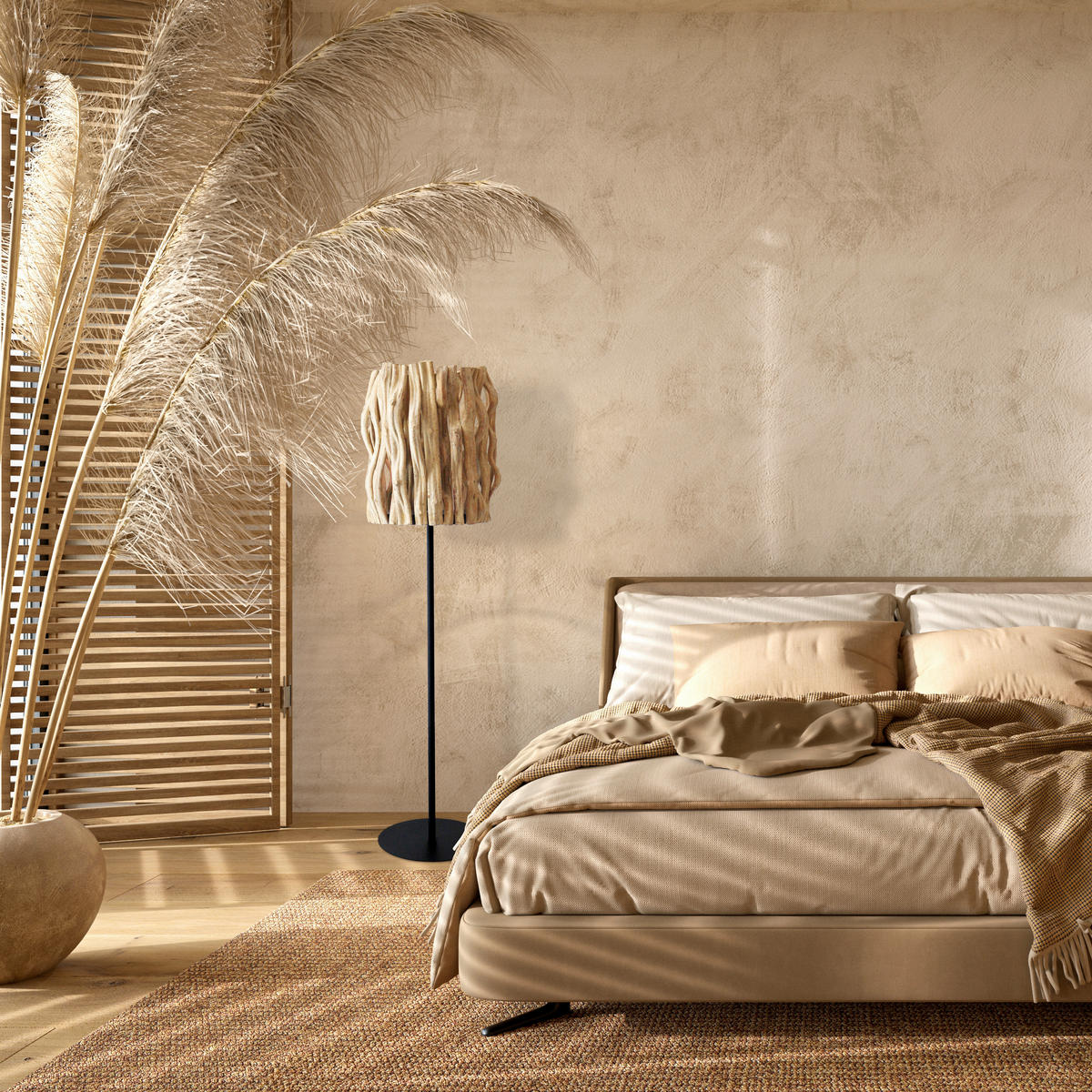 STEHLEUCHTE  33/140/33 cm   - Schwarz/Naturfarben, Design, Holz/Metall (33/140/33cm) - P & B