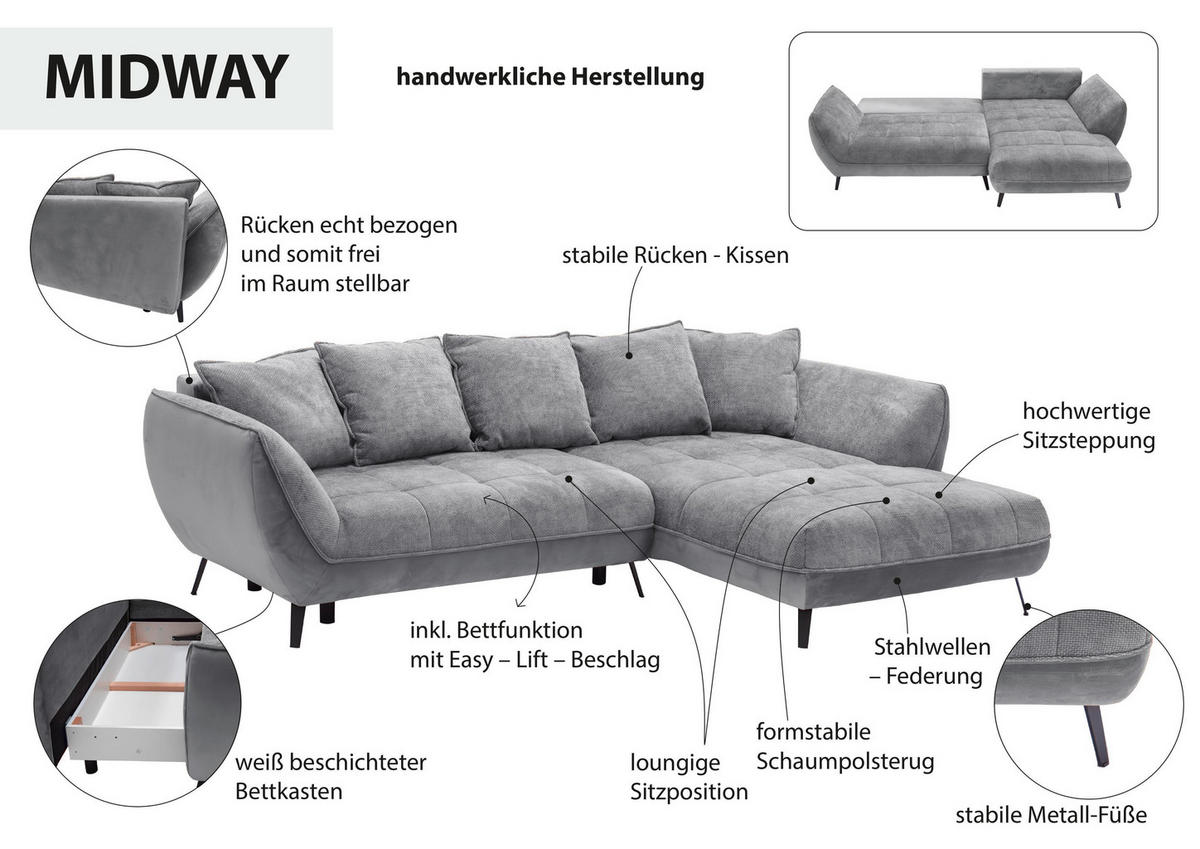 ECKSOFA in Struktur Beige, Sandfarben  - Sandfarben/Beige, Design, Textil/Metall (282/187cm) - Livetastic