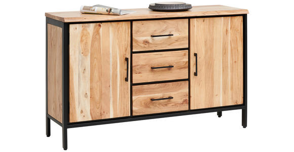 SIDEBOARD Akazie massiv Akaziefarben  - Schwarz/Akaziefarben, LIFESTYLE, Holz/Metall (130/80/40cm) - Landscape