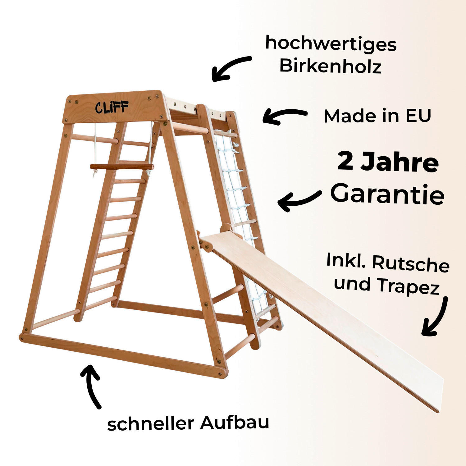 KLETTERGERÜST - Birkefarben, Basics, Holz (84/105/113cm) - KIDWOOD