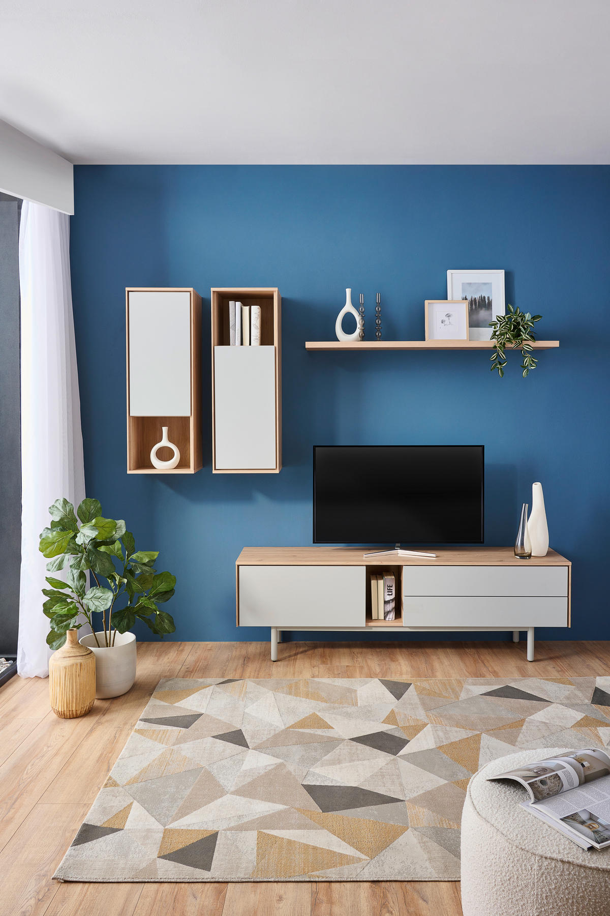TV-SZEKRÉNY 180/56/40 cm  - tölgyfa/szürke, Design, faalapú anyag/fa (180/56/40cm) - home24