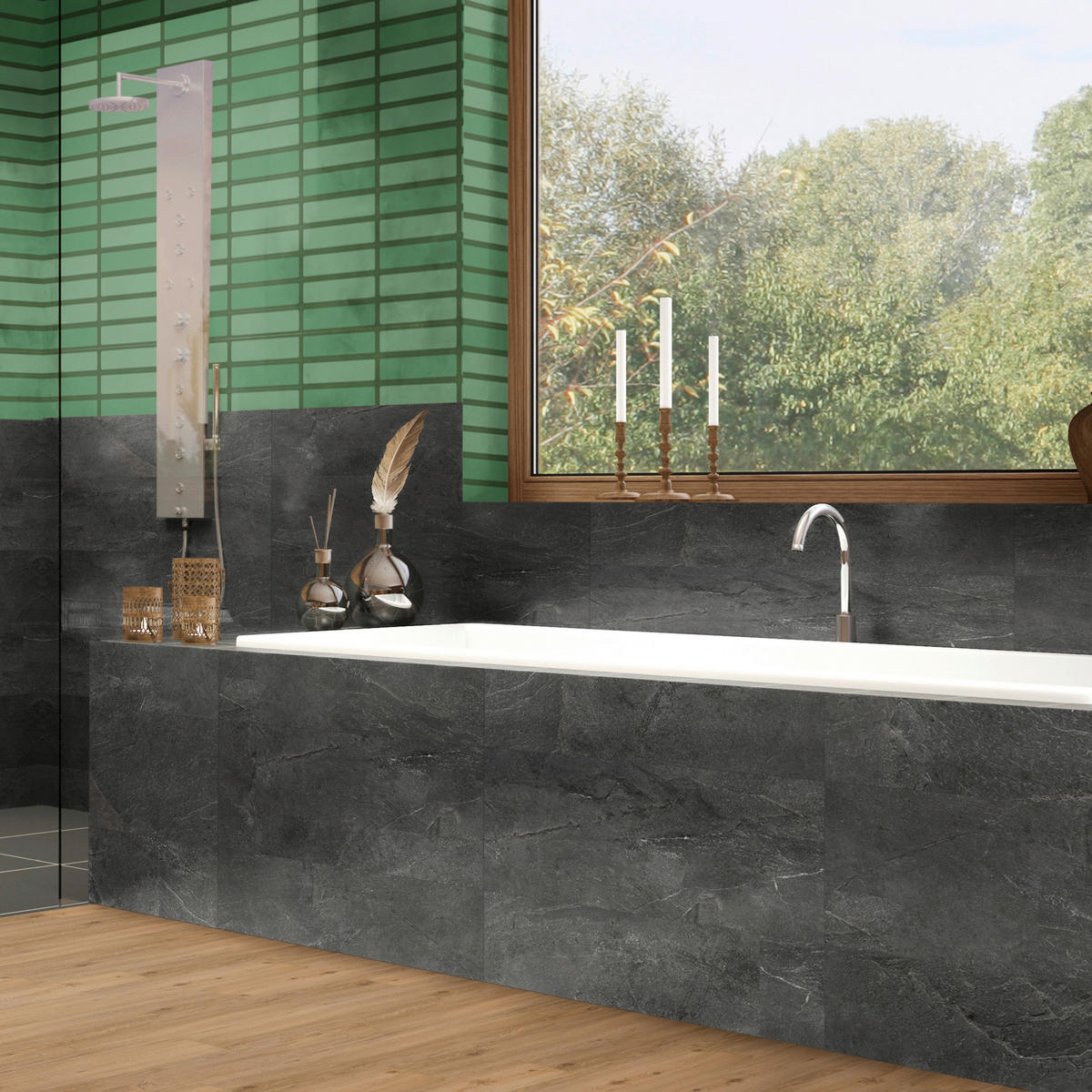 WANDPANEEL Revêt Design-Wandfliesen Anthrazit  - Anthrazit, MODERN, Kunststoff (60/30/0,37cm)