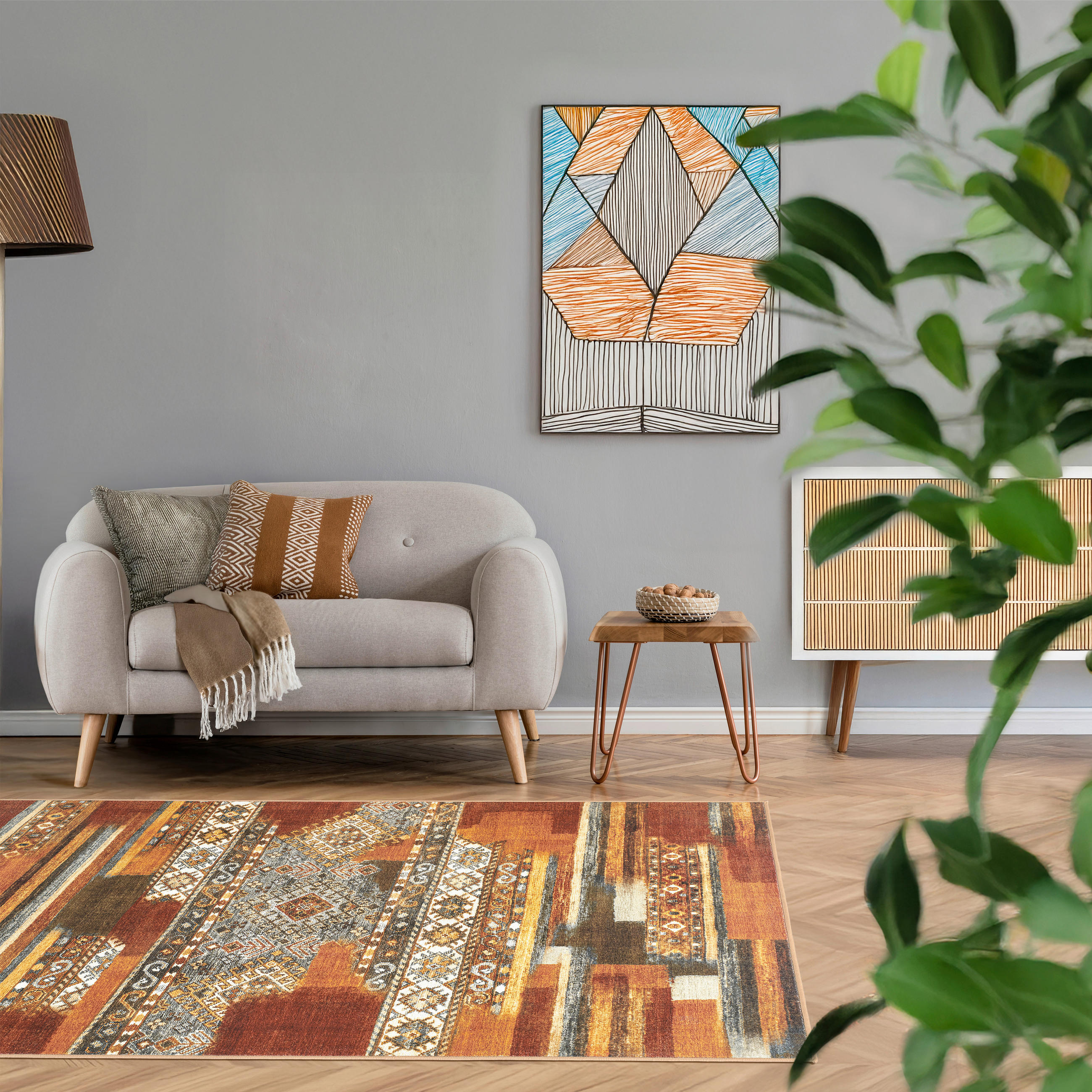 VINTAGE-TEPPICH 130/190 cm CORTEA MYFAR Nickelfarben, Greige, Cognac  - Greige/Cognac, Design, Kunststoff/Textil (130/190cm) - Lindorug