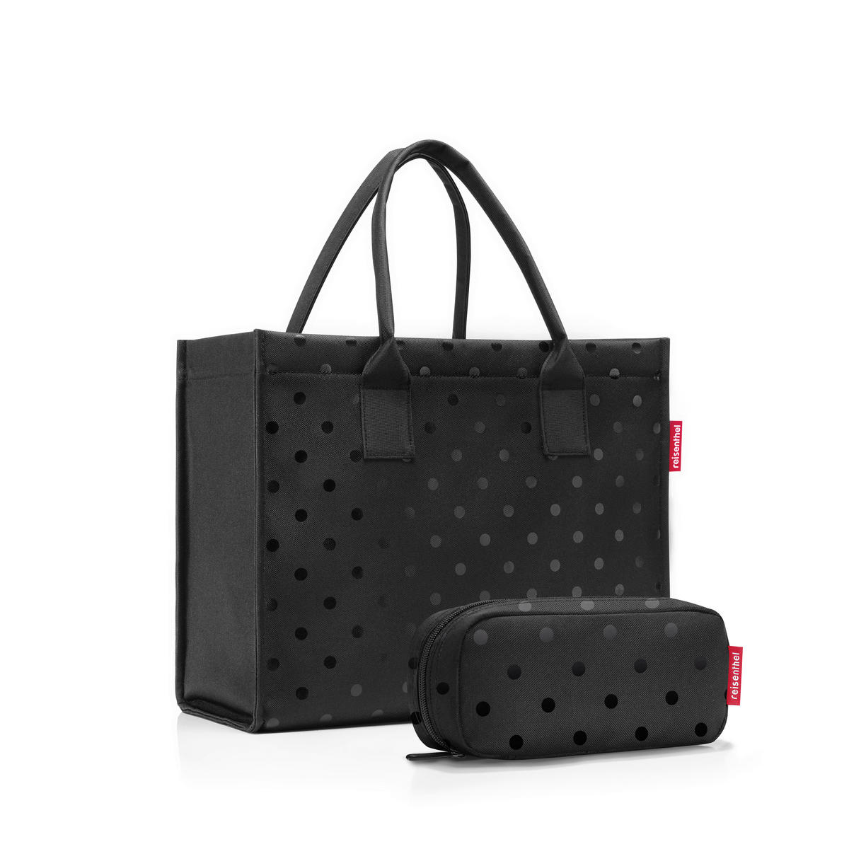 EINKAUFSTASCHE Daily shopper set #1 glossy dots black  - Schwarz, Basics, Textil (43/8/36cm) - Reisenthel