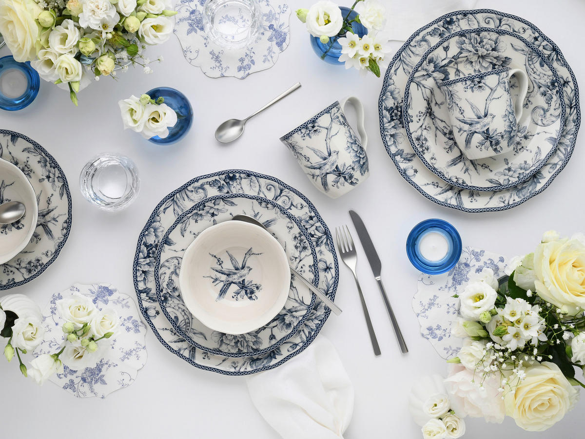 KOMPLETT SERVIS Adelaide Blau 16 delar  - vit/blå, Basics, keramik - Creatable